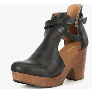 Black Women's Platform Round Toe Cutout Ankle Boots Strap Buckles Cork Heel Shoe